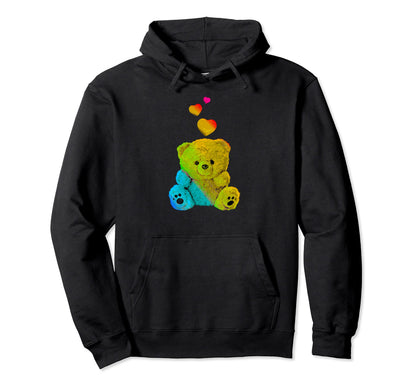 Rainbow Color Teddy Bear Hearts Hoodie - Minimalist Print Men Women - T-Shirt, Sweatshirt, Hoodie