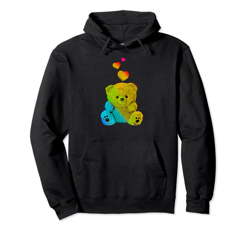 Rainbow Color Teddy Bear Hearts Hoodie - Minimalist Print Men Women - T-Shirt, Sweatshirt, Hoodie