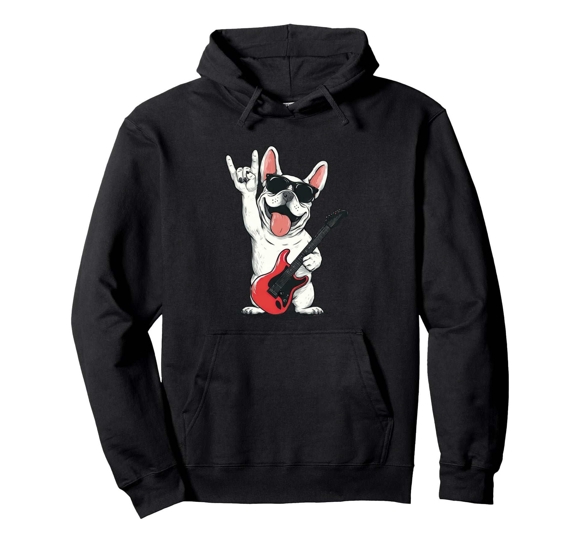 Funny French Bulldog Rock Music Guitar Hoodie - Streetwear Style Unisex - T-Shirt, Sweatshirt, Hoodie