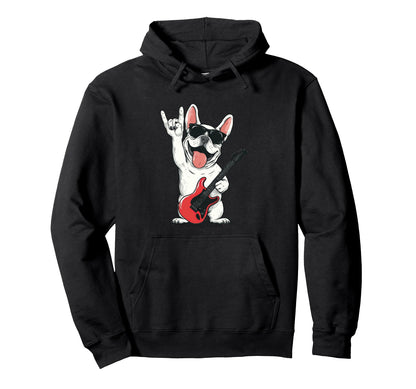 Funny French Bulldog Rock Music Guitar Hoodie - Streetwear Style Unisex - T-Shirt, Sweatshirt, Hoodie