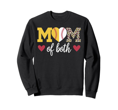 Mom Softball Baseball Heart Leopard Sweatshirt - Unique Graphic for Adults - T-Shirt, Sweatshirt, Hoodie