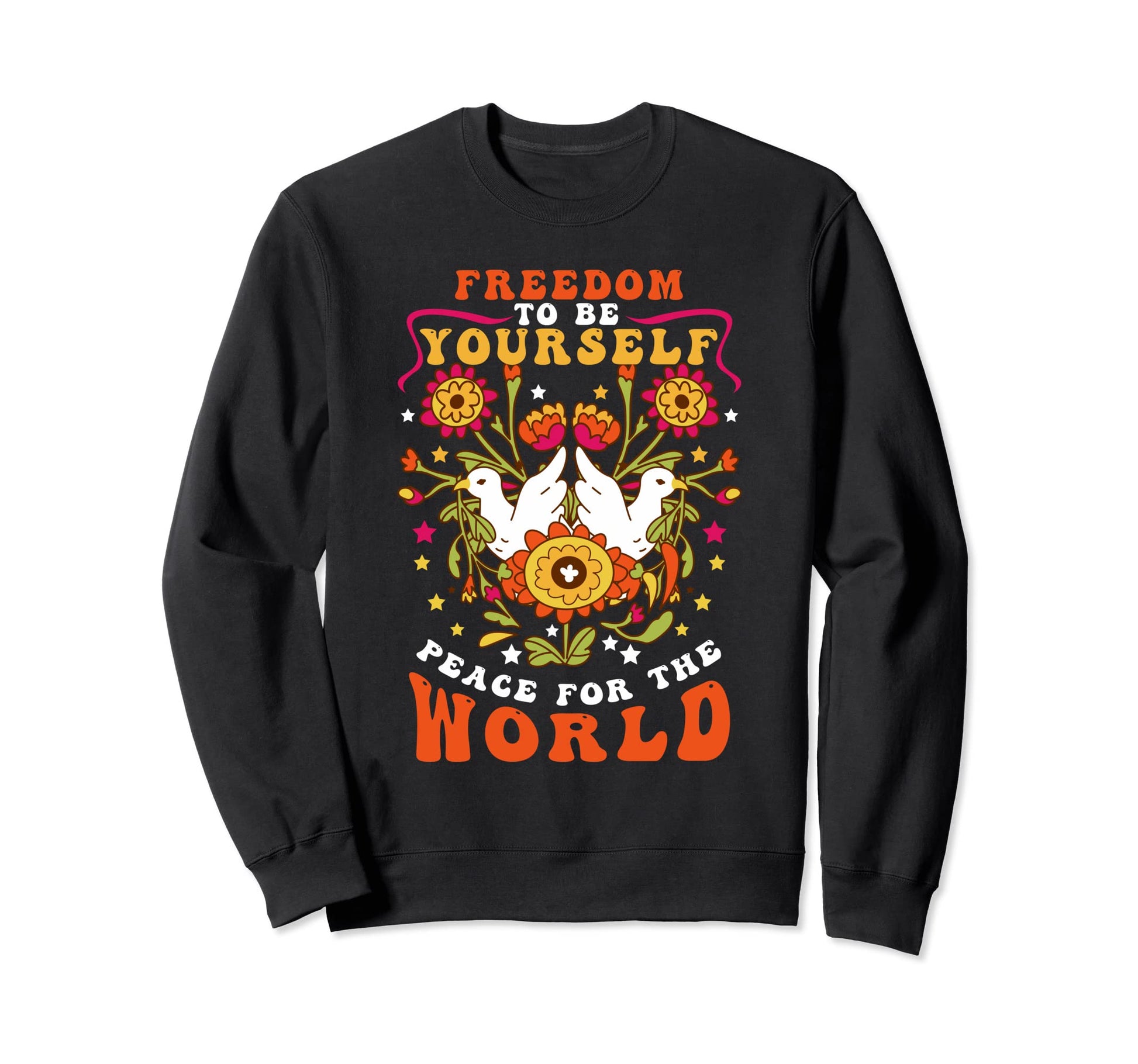 Boho Flowers Peace Hippie 70S Tie Dye Sweatshirt - Minimalist Print Unisex - T-Shirt, Sweatshirt, Hoodie