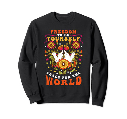 Boho Flowers Peace Hippie 70S Tie Dye Sweatshirt - Minimalist Print Unisex - T-Shirt, Sweatshirt, Hoodie