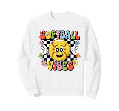 Softball Vibes Groovy Game Day Sweatshirt - Minimalist Print Unisex - T-Shirt, Sweatshirt, Hoodie
