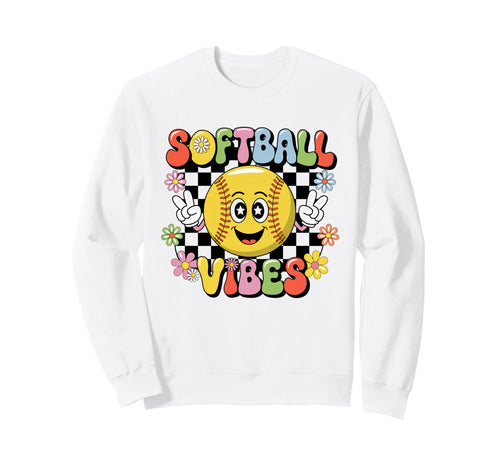 Softball Vibes Groovy Game Day Sweatshirt - Minimalist Print Unisex - T-Shirt, Sweatshirt, Hoodie