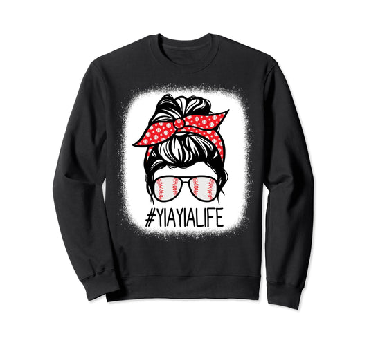 Yiayia Bleached Messy Bun Baseball Sweatshirt - Minimalist Print Men Women - T-Shirt, Sweatshirt, Hoodie