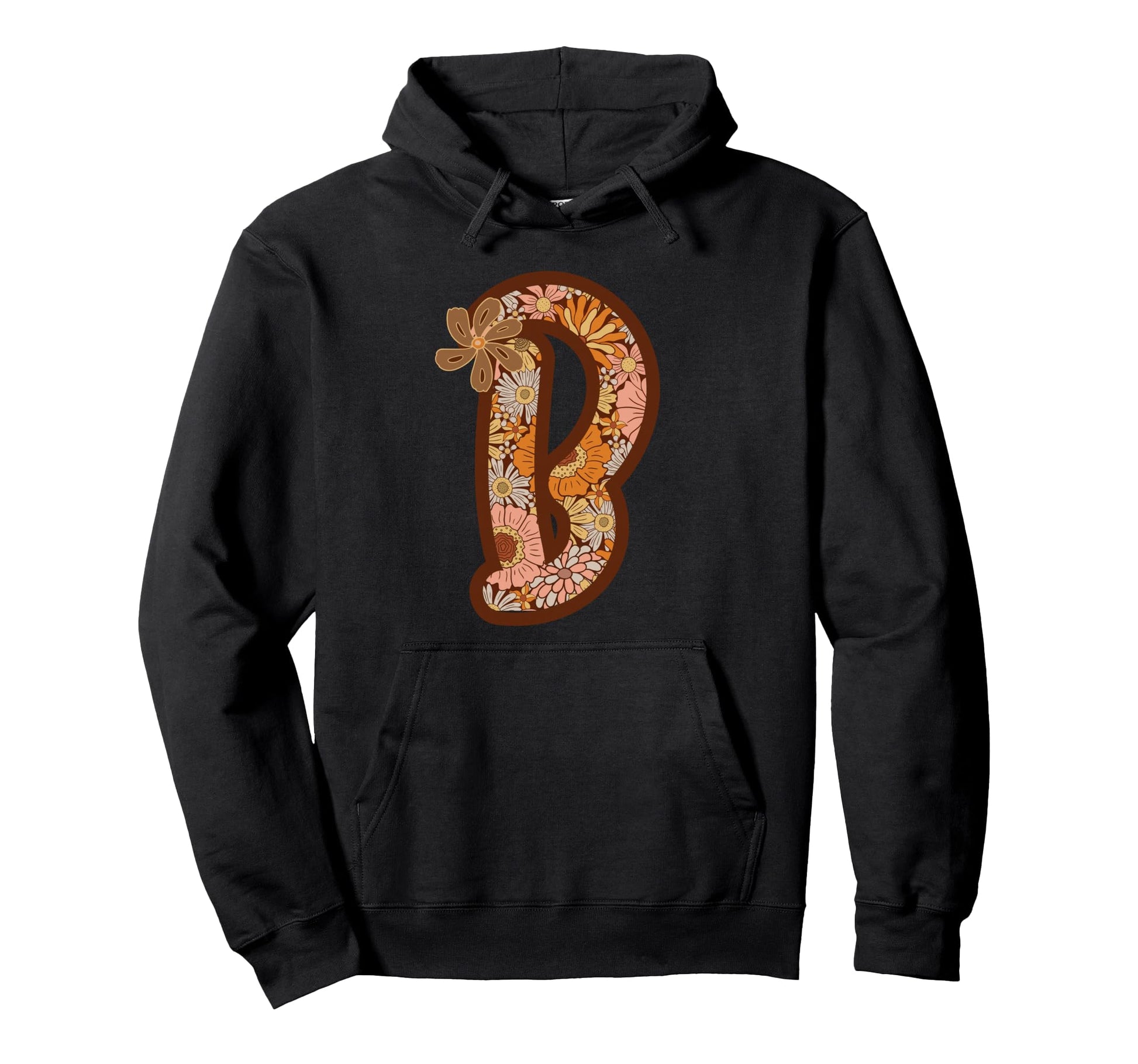 Letter B Initial Floral Monogram Boho Hoodie - Custom Art Print Unisex - T-Shirt, Sweatshirt, Hoodie