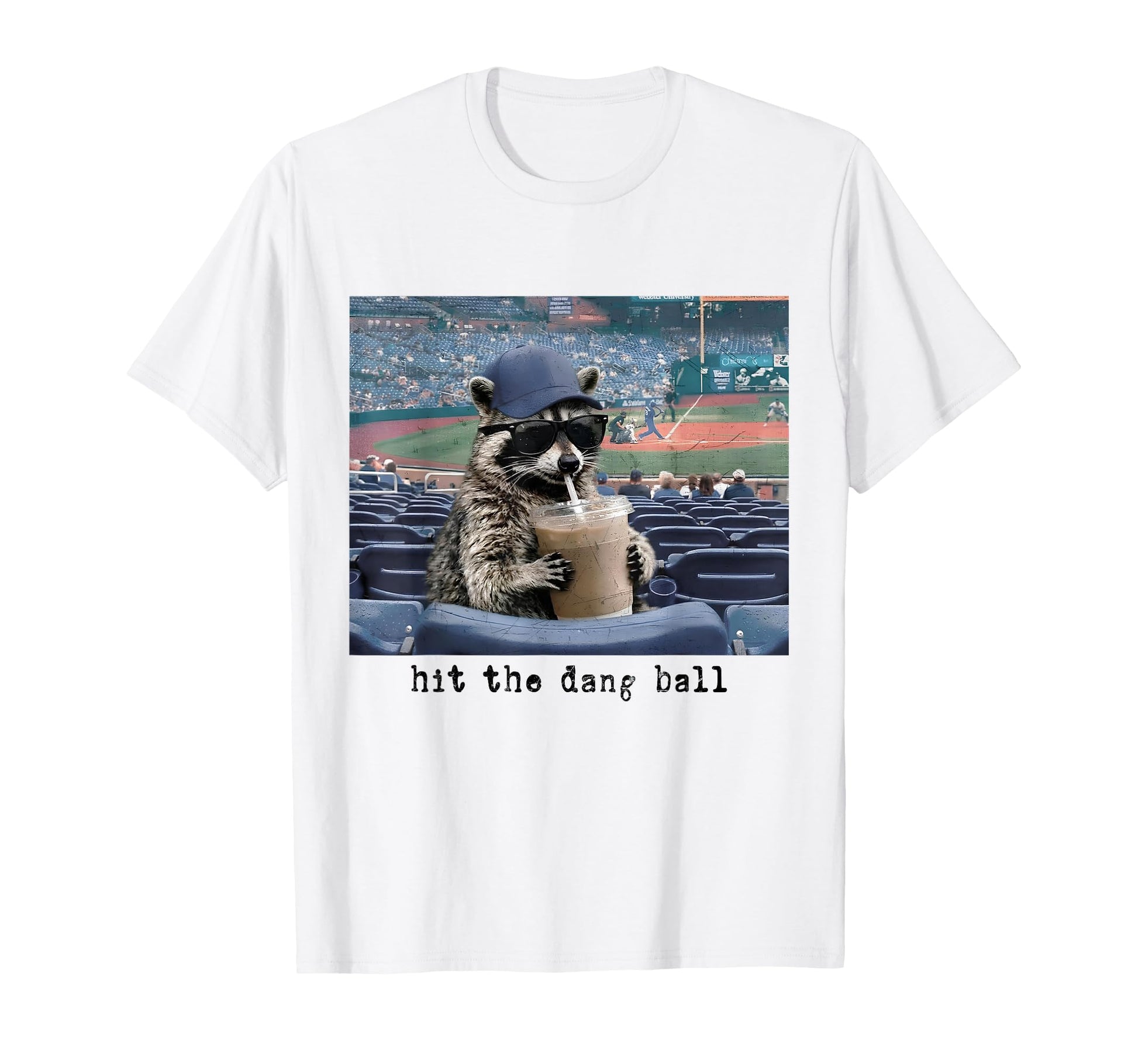 Hit Dang Ball Baseball Raccoon Meme T-Shirt - Aesthetic Graphic Men Women - T-Shirt, Sweatshirt, Hoodie