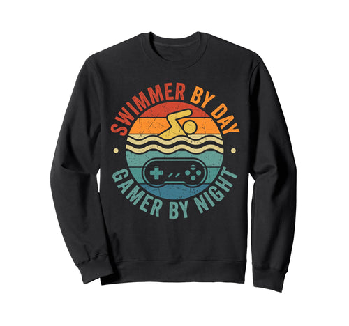 Swimmer Day Gamer Night Funny Sweatshirt - Custom Art Print for Adults - T-Shirt, Sweatshirt, Hoodie