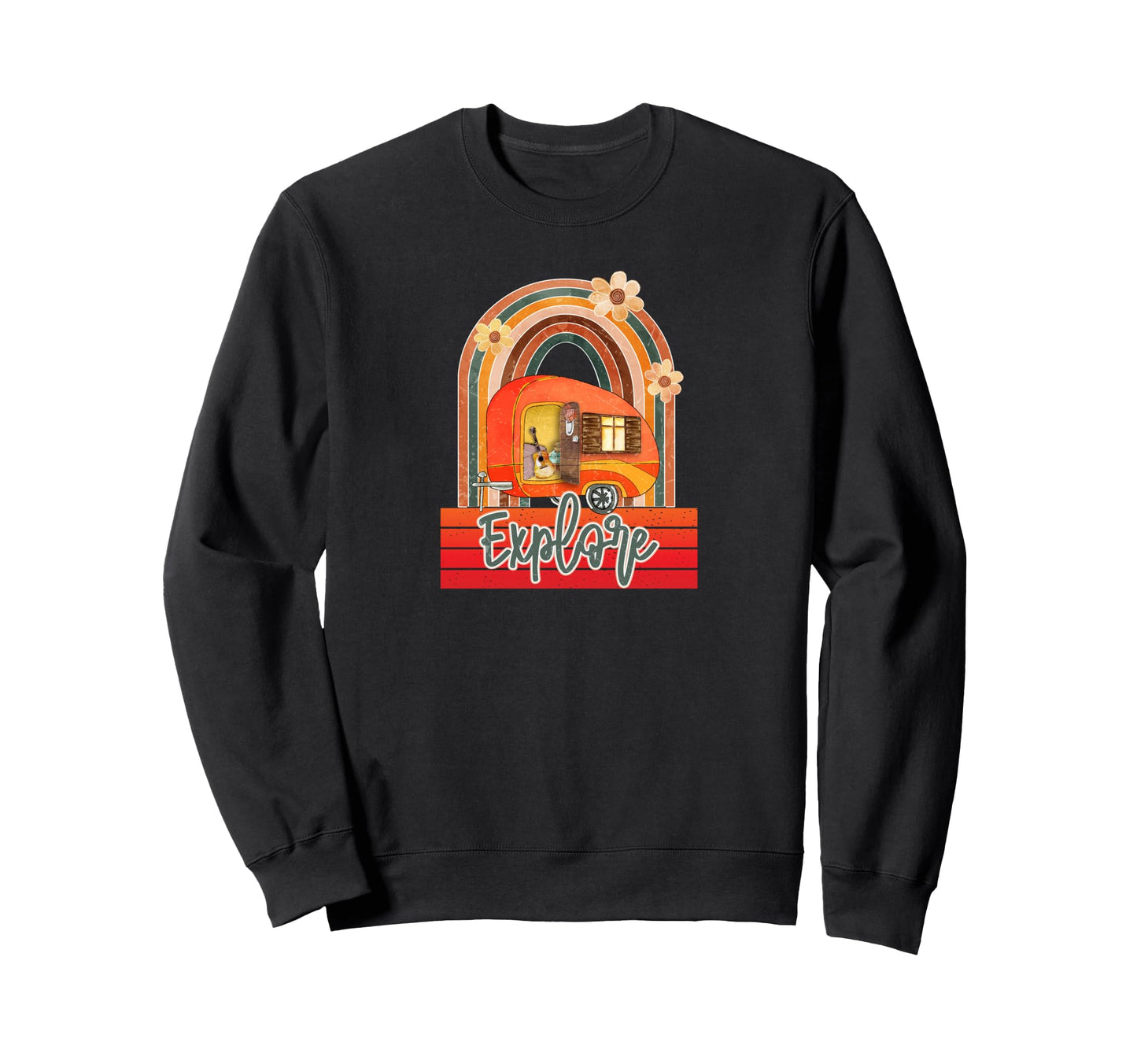 Explore Distressed Teardrop Camper Sweatshirt - Graphic Print Men Women - T-Shirt, Sweatshirt, Hoodie