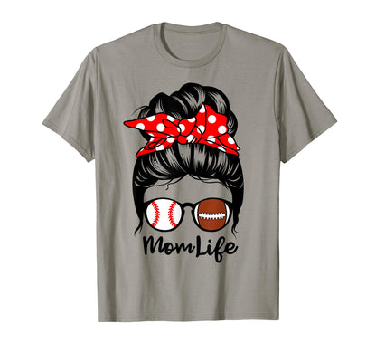 Mom Life Messy Bun Hair Funny Football T-Shirt - Trendy Graphic Unisex - T-Shirt, Sweatshirt, Hoodie