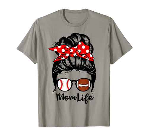 Mom Life Messy Bun Hair Funny Football T-Shirt - Trendy Graphic Unisex - T-Shirt, Sweatshirt, Hoodie