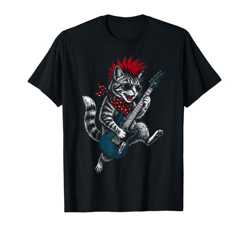 Funny Cat Playing Guitar Usa T-Shirt - Aesthetic Graphic Men Women - T-Shirt, Sweatshirt, Hoodie