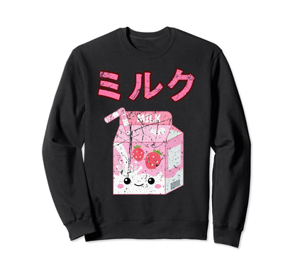 Kawaii Strawberry Milk Japanese Sweatshirt - Custom Art Print Men Women - T-Shirt, Sweatshirt, Hoodie