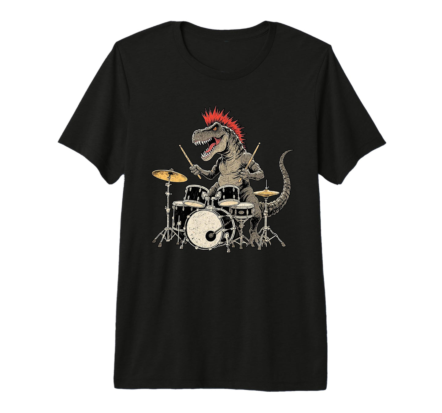 Punk Rock T Rex Dinosaur Playing Drum T-Shirt - Unique Graphic for Adults - T-Shirt, Sweatshirt, Hoodie