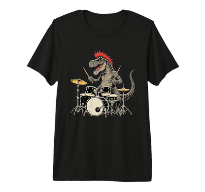 Punk Rock T Rex Dinosaur Playing Drum T-Shirt - Unique Graphic for Adults - T-Shirt, Sweatshirt, Hoodie