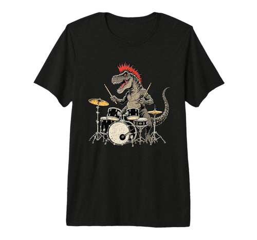 Punk Rock T Rex Dinosaur Playing Drum T-Shirt - Unique Graphic for Adults - T-Shirt, Sweatshirt, Hoodie
