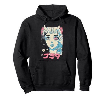 Goth Grunge Demon Anime Waifu Horror Hoodie - Casual Everyday Wear Unisex - T-Shirt, Sweatshirt, Hoodie