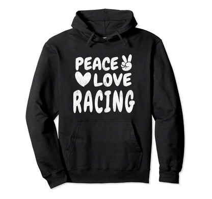Peace Love Racing Groovy 60S 70S Hippie Hoodie - Novelty Apparel Unisex - T-Shirt, Sweatshirt, Hoodie