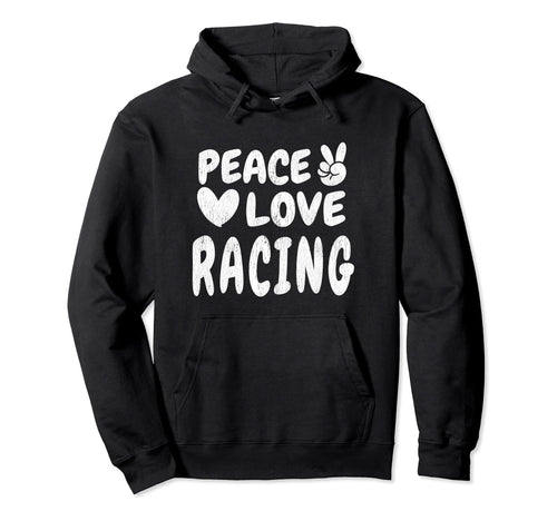 Peace Love Racing Groovy 60S 70S Hippie Hoodie - Novelty Apparel Unisex - T-Shirt, Sweatshirt, Hoodie