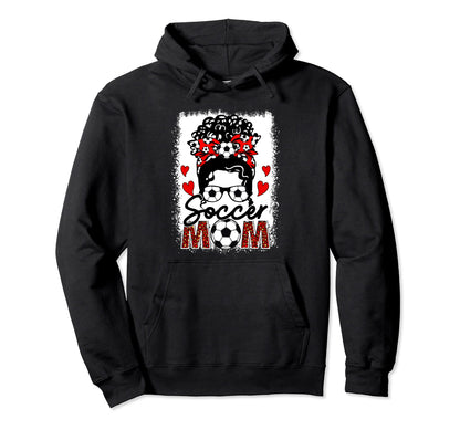 Soccer Mom Leopard Messy Bun Game Day Hoodie - Streetwear Style Unisex - T-Shirt, Sweatshirt, Hoodie