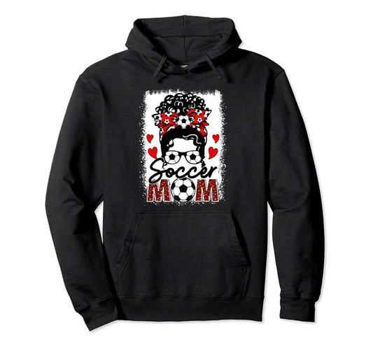 Soccer Mom Leopard Messy Bun Game Day Hoodie - Streetwear Style Unisex - T-Shirt, Sweatshirt, Hoodie