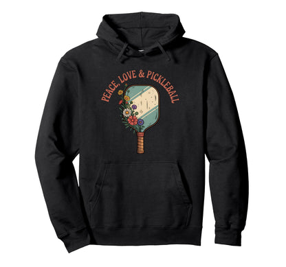 Peace Love Pickleball Boho Outfit Hoodie - Fun Novelty Design for Adults - T-Shirt, Sweatshirt, Hoodie