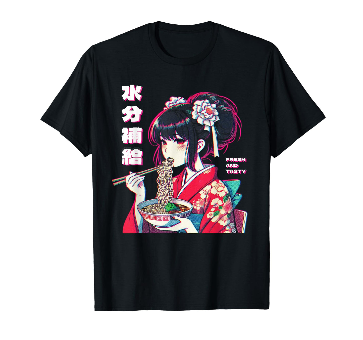 Anime Eating Ramen Vaporwave T-Shirt - Minimalist Print Men Women - T-Shirt, Sweatshirt, Hoodie