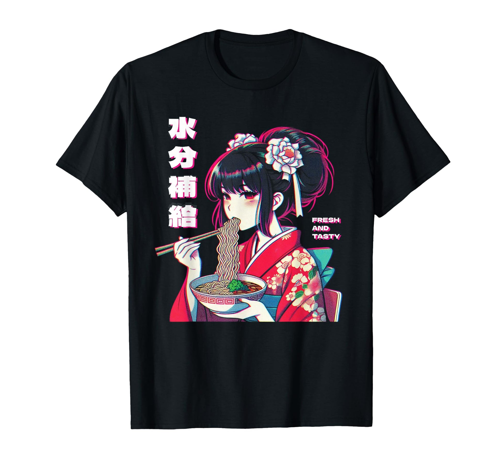 Anime Eating Ramen Vaporwave T-Shirt - Minimalist Print Men Women - T-Shirt, Sweatshirt, Hoodie
