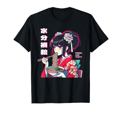 Anime Eating Ramen Vaporwave T-Shirt - Minimalist Print Men Women - T-Shirt, Sweatshirt, Hoodie