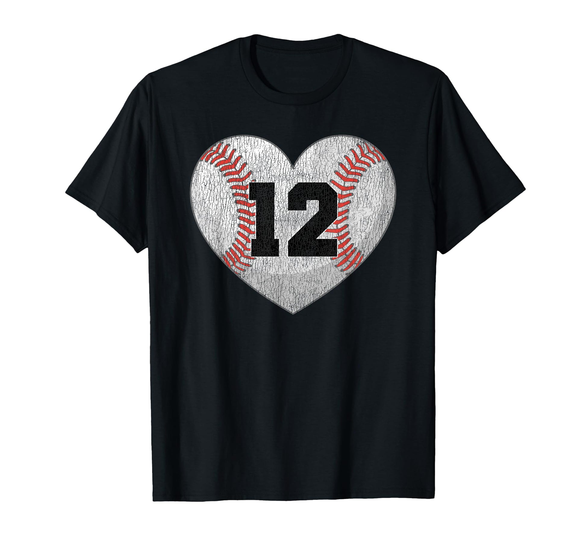 Baseball Number 12 Distressed T-Shirt - Fun Novelty Design for Adults - T-Shirt, Sweatshirt, Hoodie