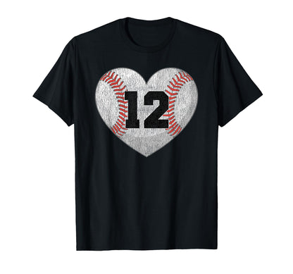 Baseball Number 12 Distressed T-Shirt - Fun Novelty Design for Adults - T-Shirt, Sweatshirt, Hoodie