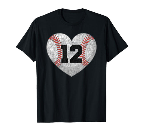 Baseball Number 12 Distressed T-Shirt - Fun Novelty Design for Adults - T-Shirt, Sweatshirt, Hoodie