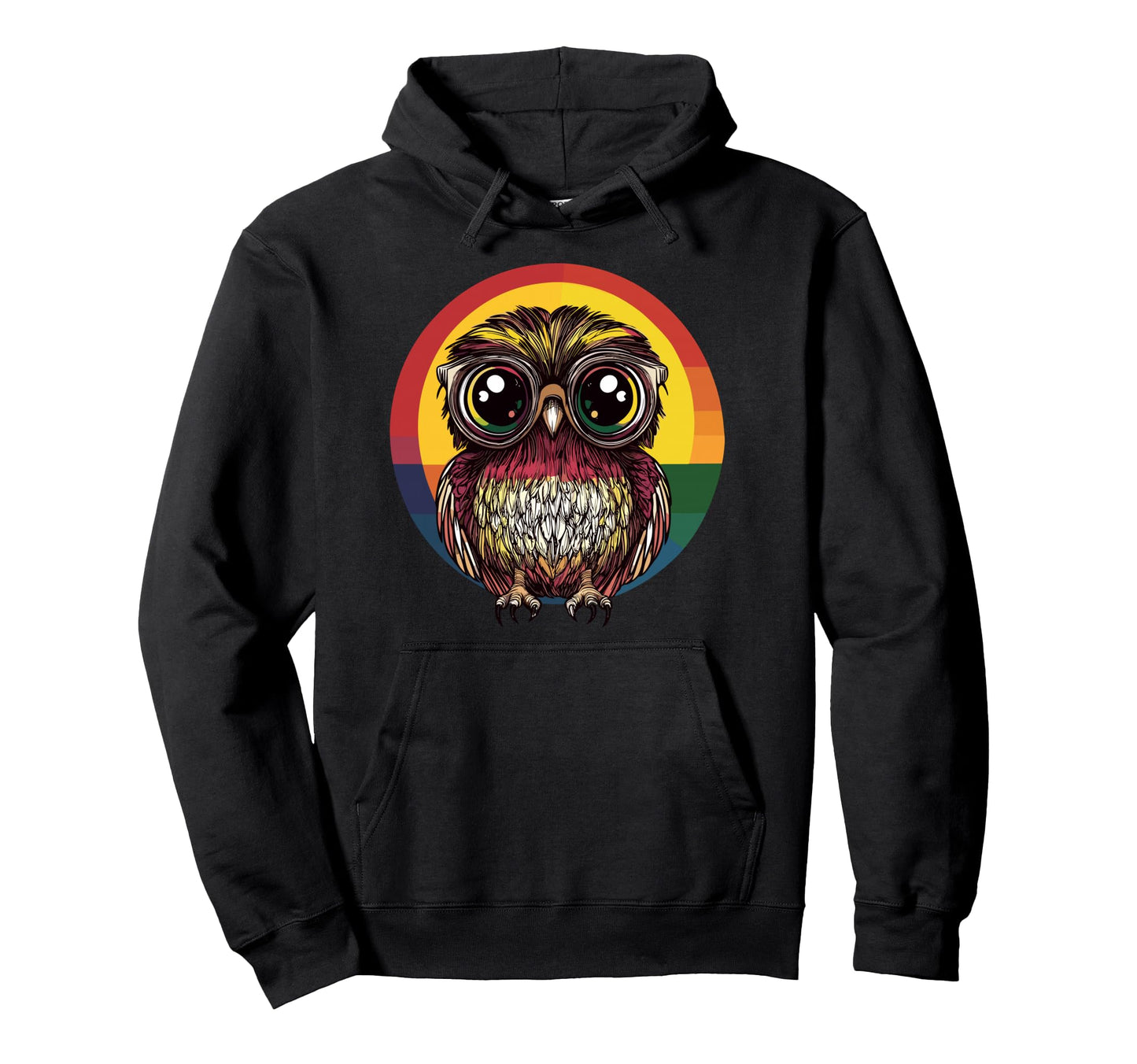 Big Eyed Owl Rainbow Hoodie - Casual Everyday Wear Men Women - T-Shirt, Sweatshirt, Hoodie