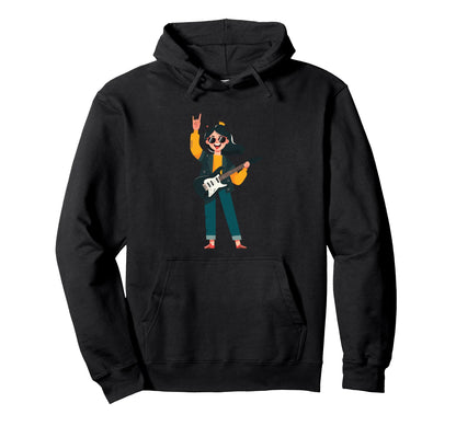 Female Musician Rock Music Guitar Player Hoodie - Aesthetic Graphic Unisex - T-Shirt, Sweatshirt, Hoodie