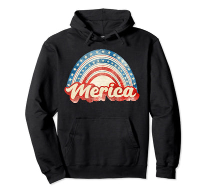 Merica 4Th July American Flag Rainbow Hoodie - Aesthetic Graphic Unisex - T-Shirt, Sweatshirt, Hoodie