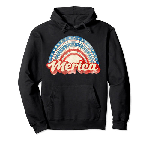 Merica 4Th July American Flag Rainbow Hoodie - Aesthetic Graphic Unisex - T-Shirt, Sweatshirt, Hoodie
