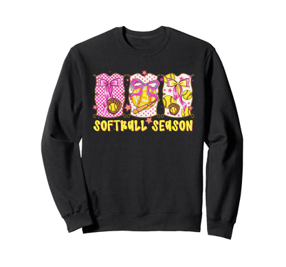 Preppy Softball Season Coquette Bow Sweatshirt - Aesthetic Graphic Unisex - T-Shirt, Sweatshirt, Hoodie