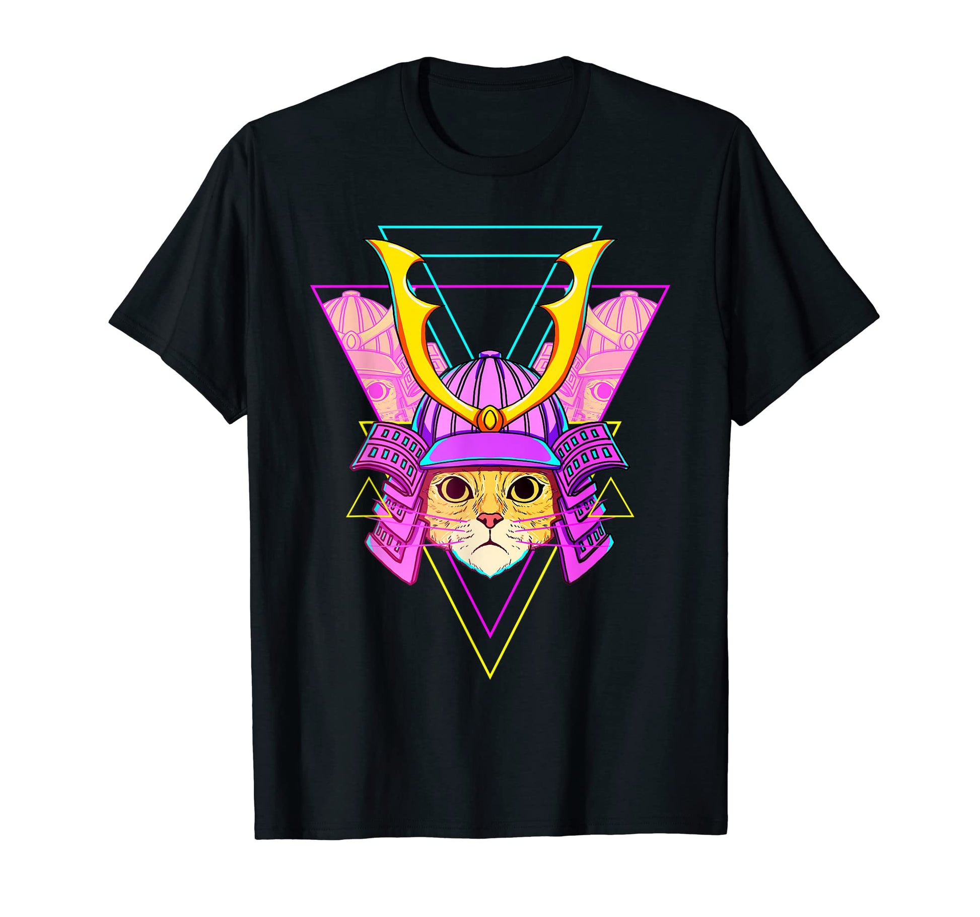 Cat Samurai Japanese Vaporwave Aesthetic T-Shirt - Custom Art Print Unisex - T-Shirt, Sweatshirt, Hoodie