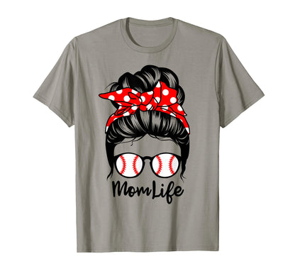 Mom Life Messy Bun Hair Funny Baseball T-Shirt - Graphic Print Unisex - T-Shirt, Sweatshirt, Hoodie