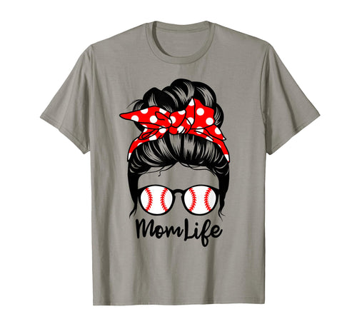 Mom Life Messy Bun Hair Funny Baseball T-Shirt - Graphic Print Unisex - T-Shirt, Sweatshirt, Hoodie