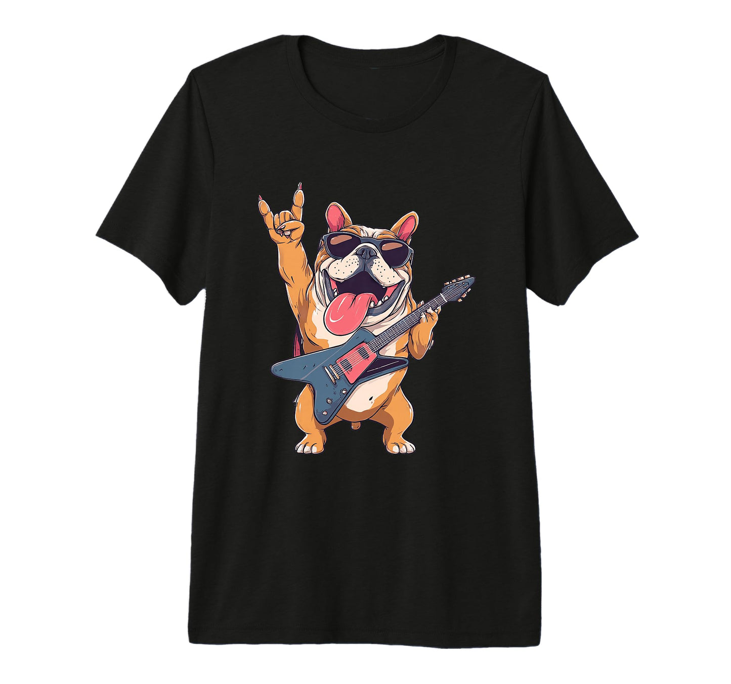 Funny Bulldog Rock Music Guitar Player T-Shirt - Novelty Apparel Unisex - T-Shirt, Sweatshirt, Hoodie