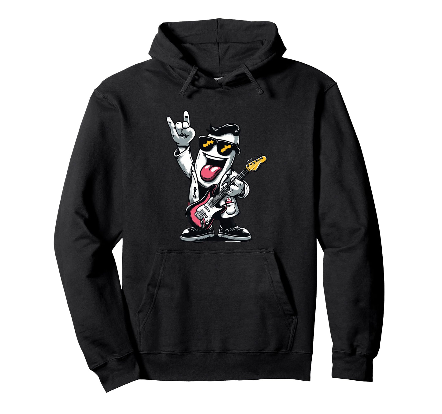 Funny Guitarist Character Music Lover Hoodie - Unique Graphic Men Women - T-Shirt, Sweatshirt, Hoodie