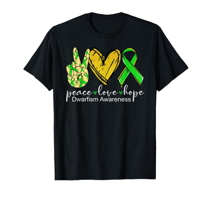 Peace Love Hope Dwarfism Awareness Green T-Shirt - Novelty Apparel Unisex - T-Shirt, Sweatshirt, Hoodie