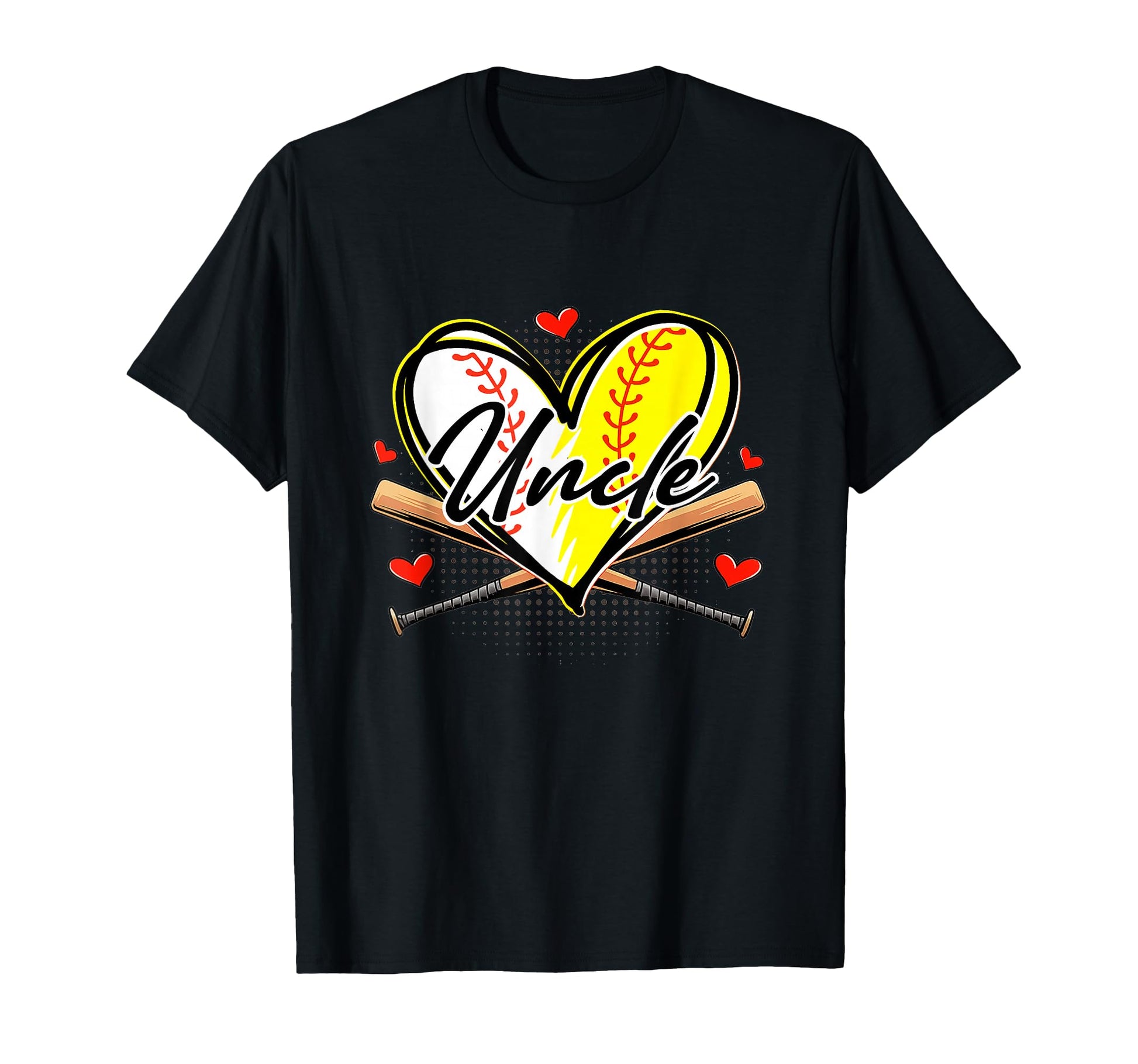 Baseball Softball Heart Ball Uncle T-Shirt - Unique Graphic Men Women - T-Shirt, Sweatshirt, Hoodie