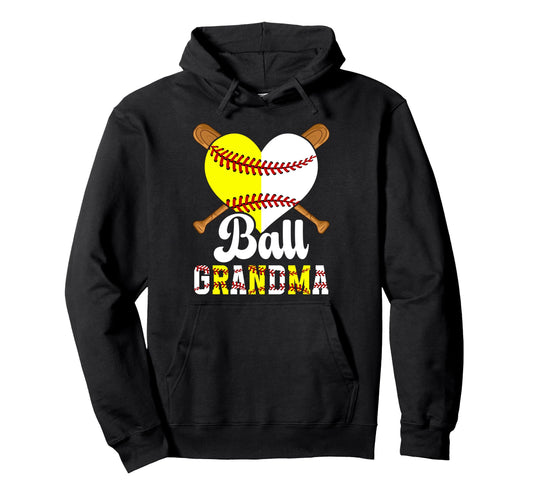 Ball Grandma Heart Softball Hoodie - Fun Novelty Design for Adults - T-Shirt, Sweatshirt, Hoodie