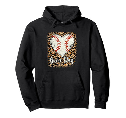 Softball Game Day Vibes Leopard Heart Hoodie - Custom Art Print Unisex - T-Shirt, Sweatshirt, Hoodie