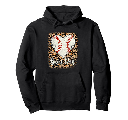Softball Game Day Vibes Leopard Heart Hoodie - Custom Art Print Unisex - T-Shirt, Sweatshirt, Hoodie