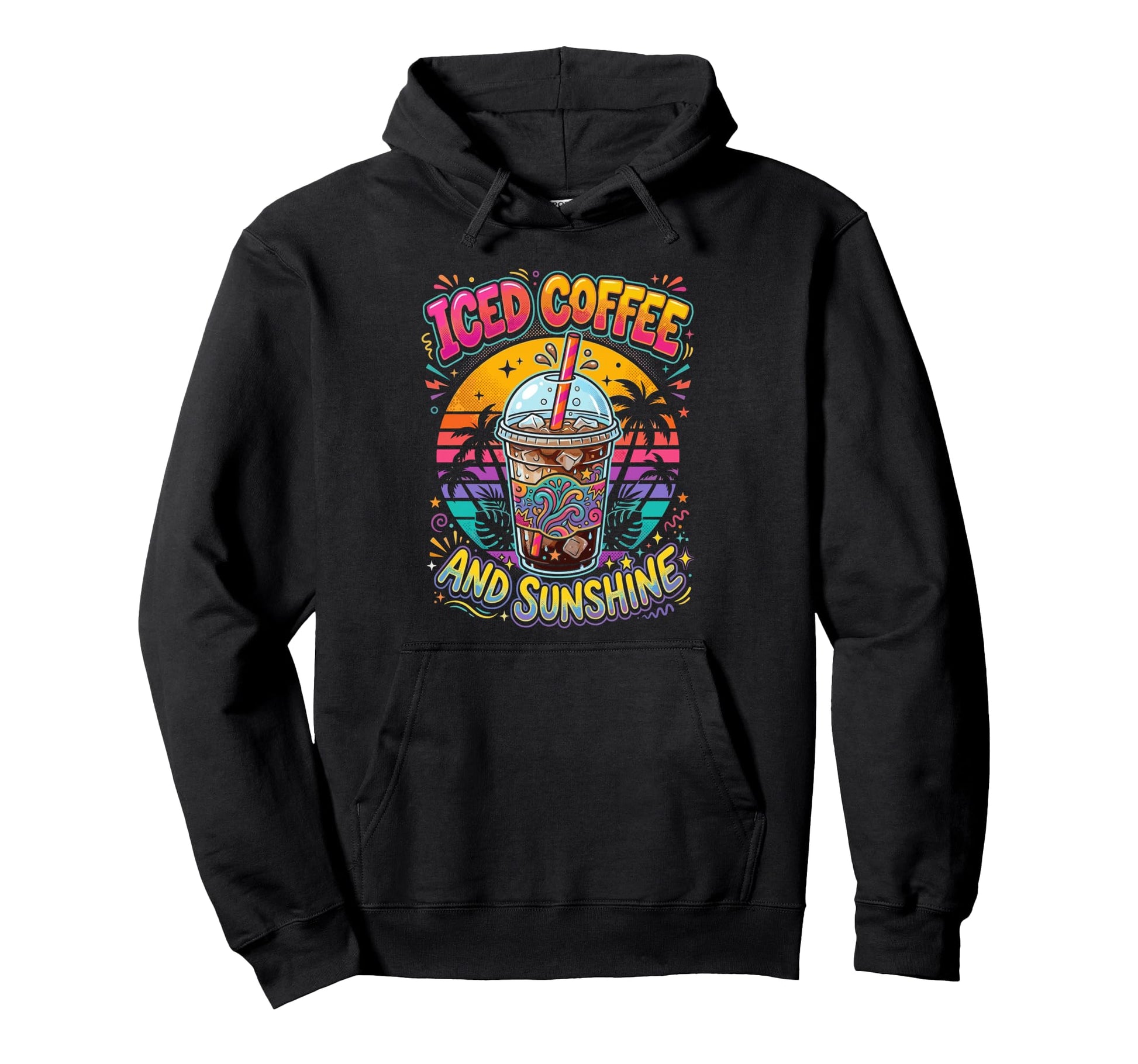 Iced Coffee Sunshine Palm Trees Summer Hoodie - Streetwear Style Unisex - T-Shirt, Sweatshirt, Hoodie