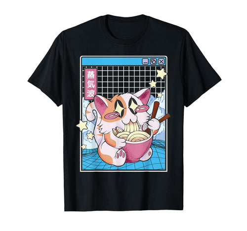 Cat Ramen Noodles Kawaii Vaporwave T-Shirt - Aesthetic Graphic Men Women - T-Shirt, Sweatshirt, Hoodie